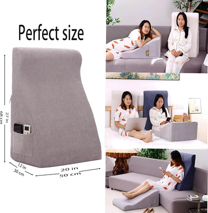 Bed Reading Pillow - Sofa Bed Wedge Pillow - Post-Op Recovery Backrest Pillow - Working Lumbar Support Reading Pillow with Removable Pillowcase Light Grey 27x20x12in