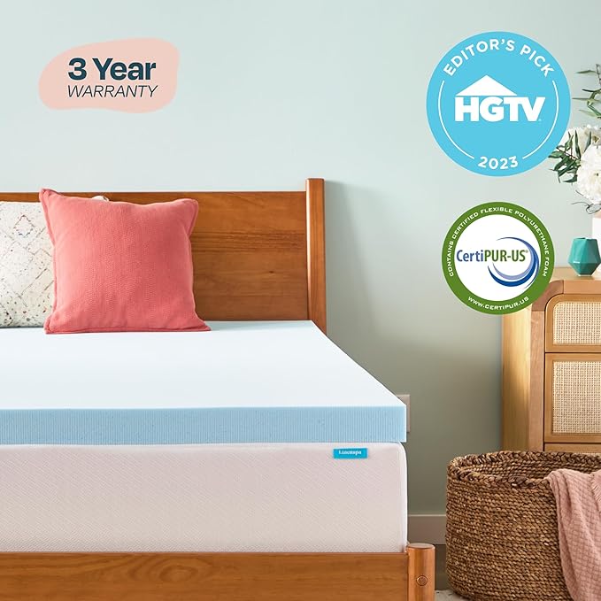 Linenspa 3 Inch Gel Swirl Memory Foam Mattress Topper – Cooling Gel Infused – Pressure Relieving Bed Topper - Mattress Pad – CertiPUR Certified - Queen Size