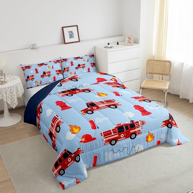 Erosebridal Red Fire Truck Toddler Bedding Set Firefighter Fire Truck Comforter for Boys Girls Kids Fighting Supplies Fireman Car Vehicle Bedding Comforters & Sets Ambulance Blue Red Quilt Twin