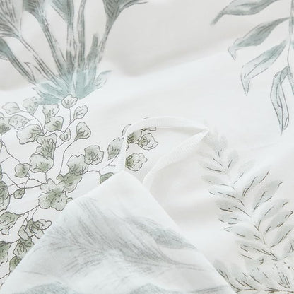 100% Cotton Duvet Cover King Size Sage Green Floral Bedding Set Reversible Botanical Comforter Cover 3 Pcs Vintage Cottagecore Aesthetic Soft Bedding Sets for All Season
