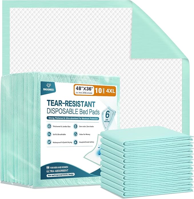 Heavy Duty Disposable Bed Pads 48" x 36" 10 Count Underpads Extra Large Incontinence Bed Pads Tear-Resistant Absorbency Chux Pads Pee Pads for Adult Elderly Puppy Pads for Training