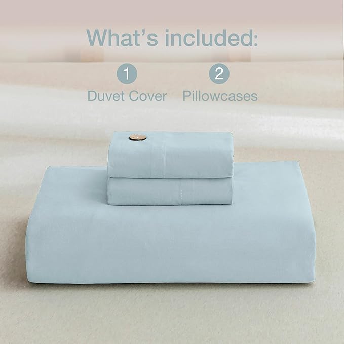 JELLYMONI Cotton Duvet Cover Queen Size - Light Blue Comforter Cover with Button 100% Washed Cotton 3PCS Breathable Soft Solid Bedding Set Duvet Cover 90×90in & 2 Pillowcases (NO Comforter)