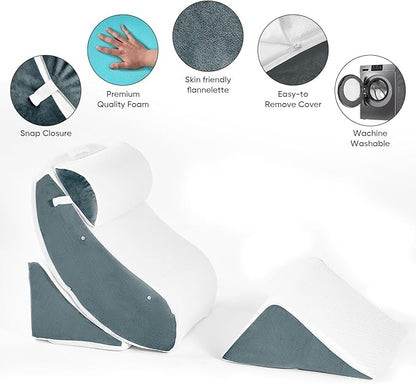 4 PCS Wedge Pillow Set for After Surgery, Memory Foam Orthopedic Bed Wedge Pillow Set, Adjustable Bed for Sleeping, Acid Reflux Relief, Post Surgery Recovery, Back Support, Leg Elevation, DarkGery
