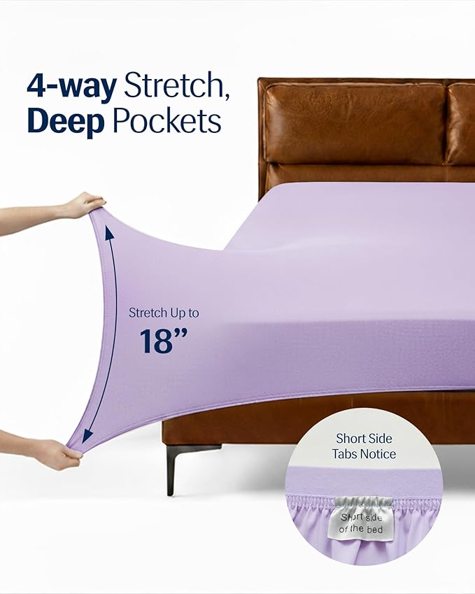 REST® Evercool®+ Starter Sheet Set, CaliKing, Lavender, Breathable Bed Sheet for Hot Sleeper and Night Sweats, with Pillowcases, Ionic+ Self-Cleaning Silver Yarn for Sensitive Skin, 3PCS No Flat Sheet