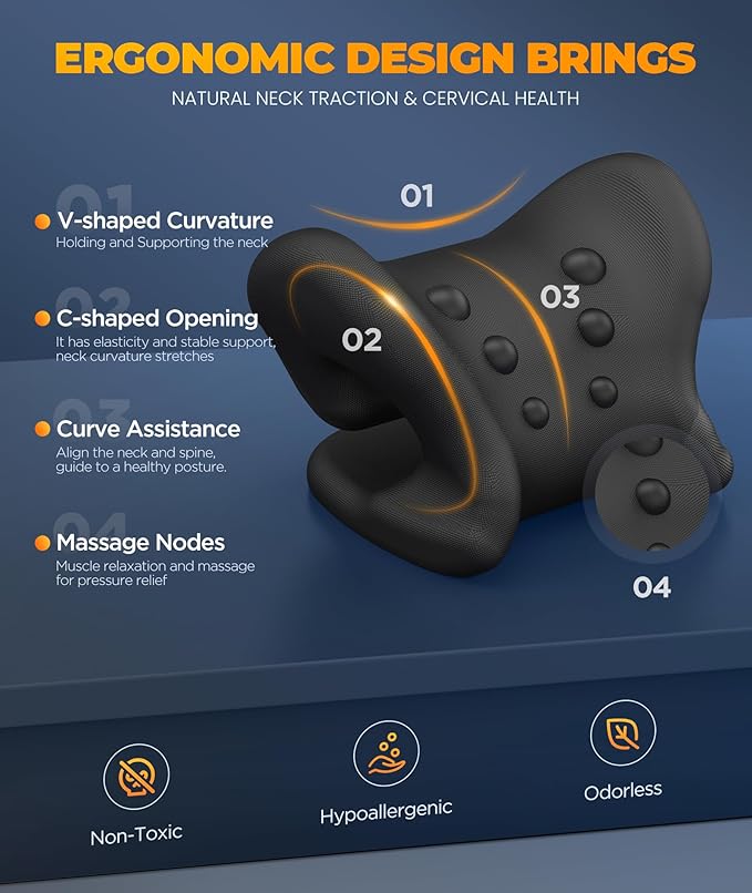 Graphene Magnetic Neck Stretcher for Deeper Pain Relief, Instant Heating Pad Cervical Traction Device Pillow, Neck Cloud for TMJ Tension Muscle Migraine, Christmas Gifts for Women, Mom, Men(Dark Gray)