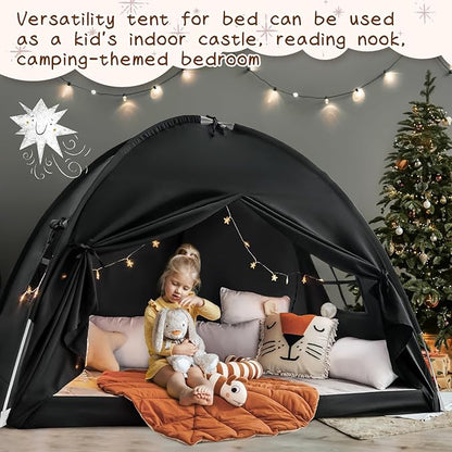 Sherilyn Twin Size Bed Canopy Toddler, Kids Bed Tents Indoor Dream Tent on Bunk Bed Privacy Space Blackout Sleeping Tents Portable Drafty Floor Playhouse for Boys Girl Birthday, House Gift, Black