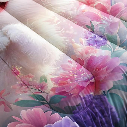 Kids Comforter Set Twin Size,Pink Cats Bedding Set for Girls Kawaii Room Decor,Colorful Flowers Rainbow Bed Set,Cute Pet Animal Themed Bedding with 2 Pillowcases.