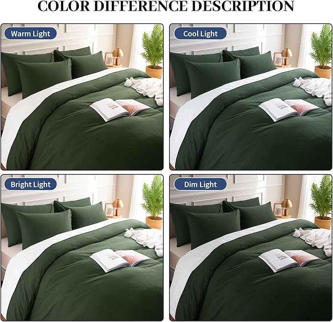 NEXHOME PRO King Duvet Cover Set – 100% Certified Organic Cotton with Washed Feel & Linen-Like Texture, Comfortable & Breathable, Home Bedding Set Olive Green (No Comforter)