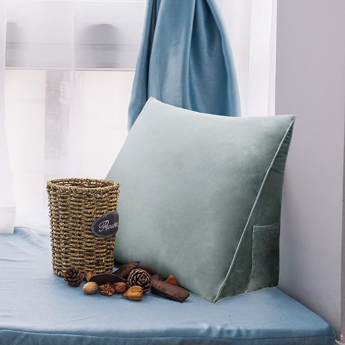 Bed Wedge Pillow for Headboard Small Bolster Pillow Reading Pillows for Sitting Up in Bed Adult, Triangular Backrest Cushion Book Pillows for Daybed Couch Support Upholstered LightGray