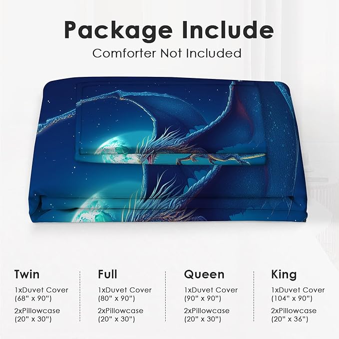 Dragon Bedding Set 3 Pieces Queen Size Dragon Duvet Cover Comforter Cover Sets for Boys Girls Teens Women