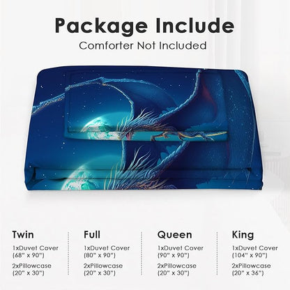 Dragon Bedding Set 3 Pieces Queen Size Dragon Duvet Cover Comforter Cover Sets for Boys Girls Teens Women