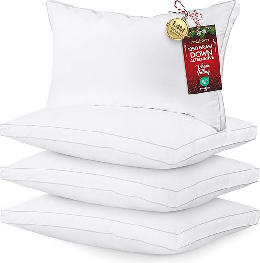 Utopia Bedding Bed Pillows for Sleeping King Size (White), Set of 4, Soft & Fluffy Pillow with Down Alternative Filling, Cooling, Hotel Quality, Gusseted Pillow for Back, Stomach or Side Sleepers