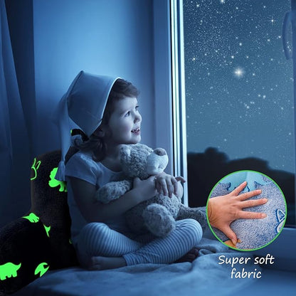 Aimuan Reading Pillow Glow in The Dark Bed Rest Wedge Kids Glow Backrest Pillow Dinosaur Print with Arms Back Support for Sitting Up in Bed Cushion, Orange-Blue
