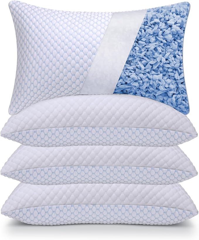 OSBED Cooling Shredded Memory Foam Pillow Standard Size - Adjustable Loft with Gel Beads & Breathable Tencel Cover for Night Sweats Relief(CertiPUR-US & Hypoallergenic & Machine Washable)