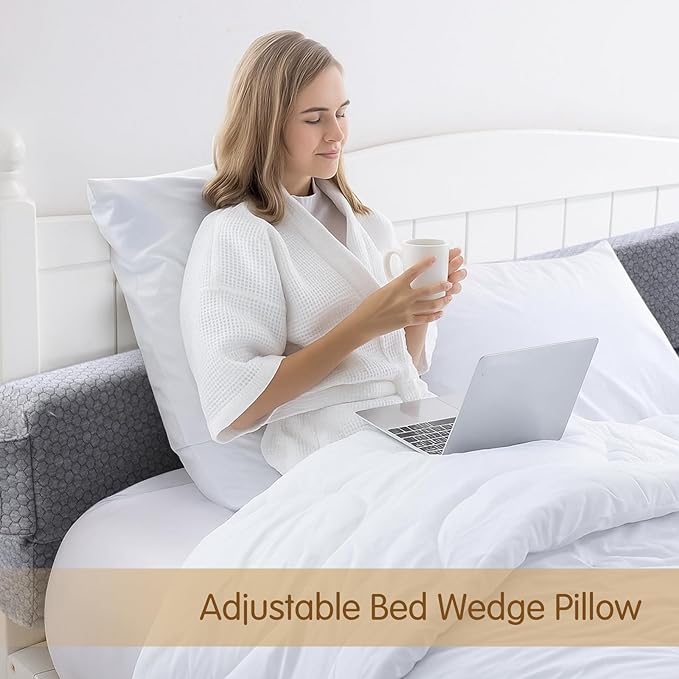 Foldable Bed Wedge Pillow for Headboard Gap (0-6'') 72" x 9.8" x 3" Foam Mattress Gap Filler, Pillow Falling Down, Gray