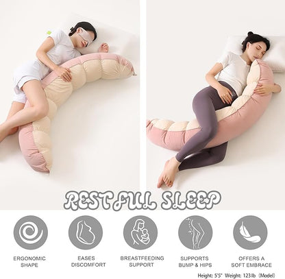 Peallow(Pat. Pend) – Long Round Body Pillow for Adults, Bolster Pillow for Sleeping, Soft and Supportive Pillow for Sleeping & Lumbar Support(Blush Pink,59")