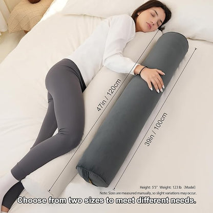 Long Round Body Pillow for Adults – Bolster Pillow for Bed, Cervical Roll Pillow, Firm Support for Sleeping,47 x 7.87 Inches,Misty White