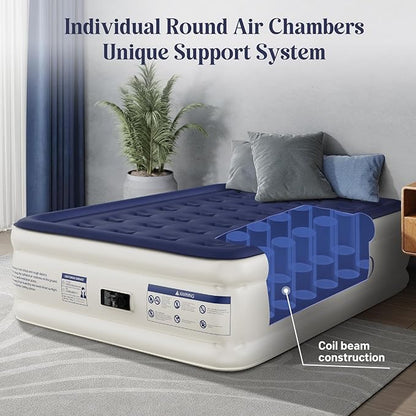 Air Mattress Full with Built-in Pump, Blow Up Mattress with Soft Flocked Top, Leakproof Inflatable Mattress, Foldable Waterproof Air Bed for Home, Guests, Camping, with Storage Bag