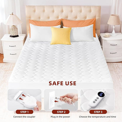 MASVIS Heated Mattress Pad Queen Size with Dual Control - Electric Mattress Pad Cover with 9 Heating Settings & Auto Off 2/4/6/10 Hrs, Deep Pocket Bed Warmer Protector for Winter, ETL Certified,White