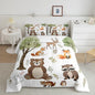 jejeloiu Woodland Animals Bedding Set Queen Size Bear Fox Comforter Set for Kids Boys Girls Neutral Theme Duvet Set Forest Animal Quilt Set 3Pcs