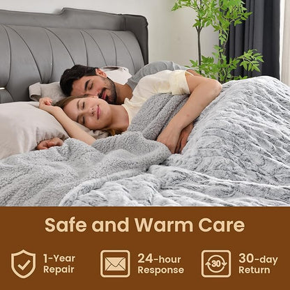 Bearhug Electric Blanket King Size 100" x 90" Dual Controllers Heated Blanket, 10 Heat Settings, 1-12 Hour Auto Shut-Off, Faux Fur & Sherpa Dual-Sided, Machine Washable, Gift-Ready Elegant Packaging