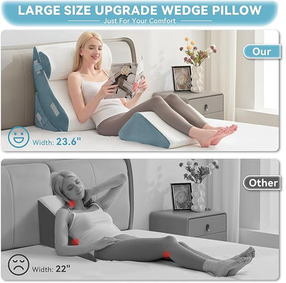 Kingfun 4pcs Orthopedic Bed Wedge Pillow Set for Sleeping, Memory Foam for Sleeping,Breathable Triangle Pillow Wedge, Post Surgery Memory Foam for Back, Leg Pain Relief, Sitting
