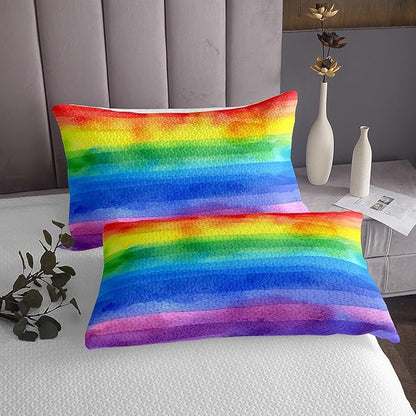 Erosebridal Rainbow Bedspread King Size Abstract Watercolor Coverlet Set, Pastel Colorful Decor Bedding Set, Decorative 3 Pcs Bedding Set with 2 Pillowcases, Watercolor