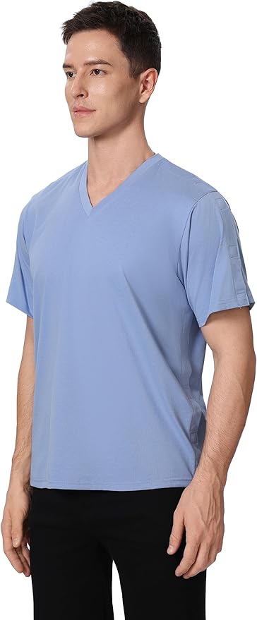 Magnetic Buttons Post Shoulder Surgery Recovery Shirt for Men V-Neck Tear Away Adaptive Chemo Port Clothing for Women