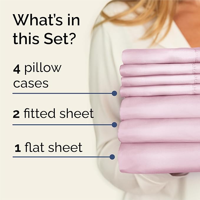 Split King 7 Piece Sheet Set - Comfy Breathable & Cooling - Soft Hotel Luxury Bedding Set with 8-16 Inch Deep Pockets - 1 Flat & 2 Fitted Sheet & 4 Pillowcases - Wrinkle Free & Easy Care - Light Pink