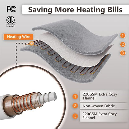 Wapaneus Heated Blanket Electric Blanket 72" x 84" Full Size with 10 Heating Levels and 12 Hours time Settings, Flannel Fast-Heating Electric Blanket, ETL Listed, Machine Washable, Mushroom