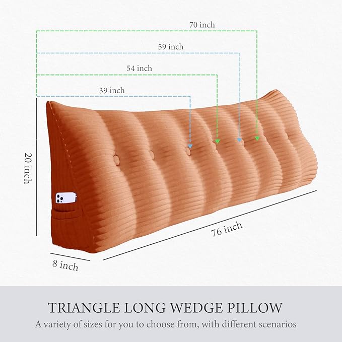 14 lbs Thickened King Wedge Pillow Headboard Body Positioner Triangular Reading Pillow Bed Bolster Pillow for Sitting Up in Bed with Removable Cover Corduroy