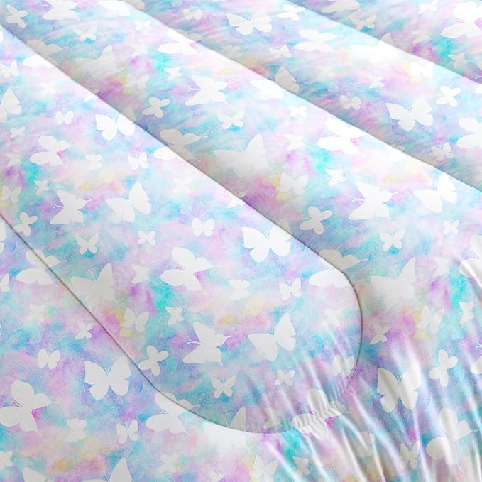 CVHOUSE Butterfly Reversible Comforter Set,Rainbow Butterfly Bedding Set for Girls Kids Teens,Tie Dye Butterflies Comforter Butterflies Duvet Set Room Decor Quilt Set Queen Size