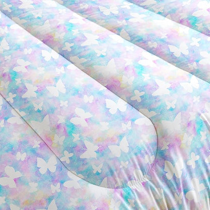 CVHOUSE Butterfly Reversible Comforter Set,Rainbow Butterfly Bedding Set for Girls Kids Teens,Tie Dye Butterflies Comforter Butterflies Duvet Set Room Decor Quilt Set Queen Size