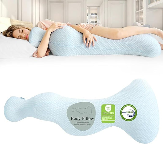 Small Mermaid Body Pillows, Cooling One Piece Body Pillows for Adults, Long Pillow for Bed, Full Memory Foam Body Pillow, Big Hugging Pillows, Soft Firm Body Pillow for Side Sleeper/Pregnancy