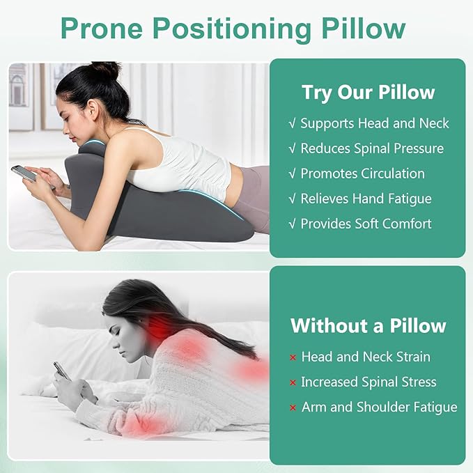 Memory Foam Wedge Pillow, Prone Pillow Headboard & Bed Reading Pillow, Multifunctional Ergonomic Support for Back Pain, Acid Reflux, Sitting Up, Back Cushion with Removable Stretch Cover (Dark Gray)