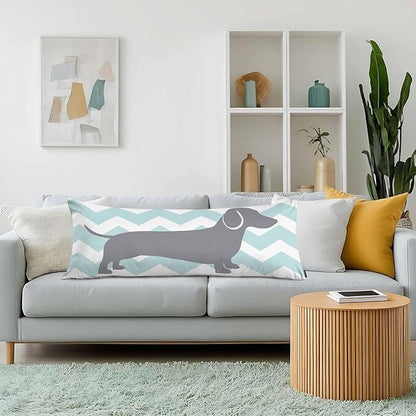 Dachshund Dog 20"X54" Body Pillow Case, Zigzag Dachshund Dog Side Sleeper Body Pillow Covers Long Pillow Case Protector Throw Pillow Cushion Cover for Couch Bed Sofa Car, Blue White