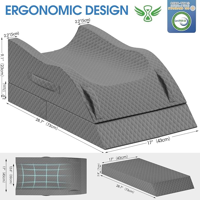 Elevation Pillows for Leg After Surgery, Memory Foam Adjustable Wedge Pillow for Injury or Rest, Ankle Pillow for Sleeping Blood Circulation Full Grey/Double Leg