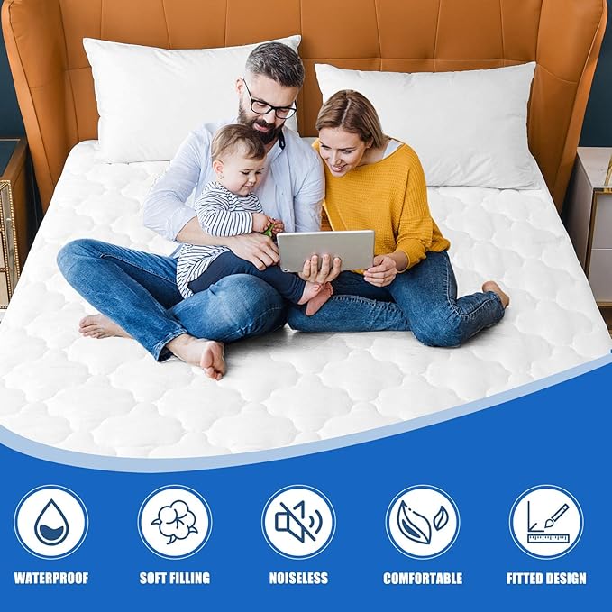 Waterproof Mattress Protector Full Size, 6''-21'' Deep Pocket Fitted Quilted Mattress Pad Cover, Breathable, Hollow Cotton Alternative Filling Mattress Pad Cover, Full Size