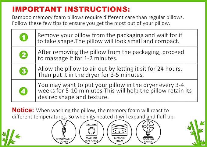 Memory Foam Rayon Bamboo Pillows Queen Size Set of 2 for Sleeping [Adjustable] - Cool & Breathable Cover with Zipper Rayon Bamboo Pillowcase - Relieves Neck Pain - Back/Stomach/Side Sleeper