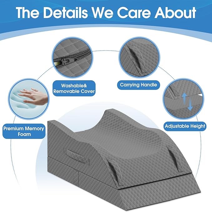 Elevation Pillows for Leg After Surgery, Memory Foam Adjustable Wedge Pillow for Injury or Rest, Ankle Pillow for Sleeping Blood Circulation Full Grey/Double Leg