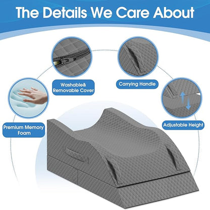 Elevation Pillows for Leg After Surgery, Memory Foam Adjustable Wedge Pillow for Injury or Rest, Ankle Pillow for Sleeping Blood Circulation Full Grey/Double Leg