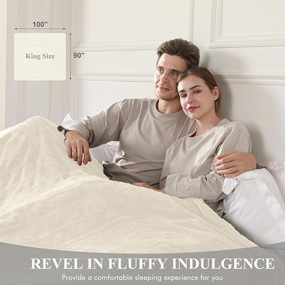 Electric Blanket King Size, Super Soft Cozy Upgraded Flannel Heated Blanket Dual Control with 5 Heating Levels & 10 Hours Auto Off, Fast Heating Blanket & Overheat Protection, 100" x 90", White