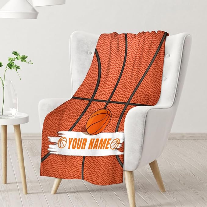 Personalized Blanket Gifts for Boys Girls - 80x60 Inches Sports Throw Blanket for Basketball Lover Kids Teens Adults - Basketball Print Soft Fuzzy Blankets for Lap Couch Sofa Bed