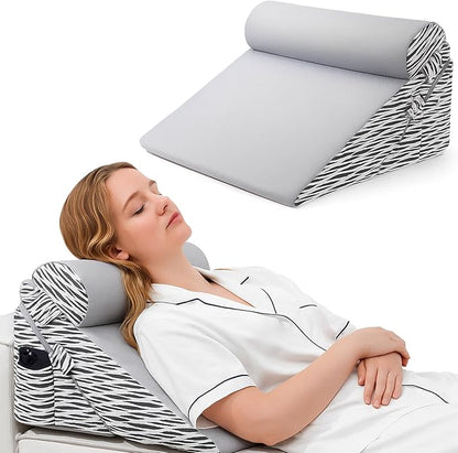 Lewondr Wedge Pillow for After Surgery, Adjustable Bed Wedge Pillow for Headboard Set with Side Pockets Fastener for Sleeping, Snoring, Back Pain & Acid Reflux Relief
