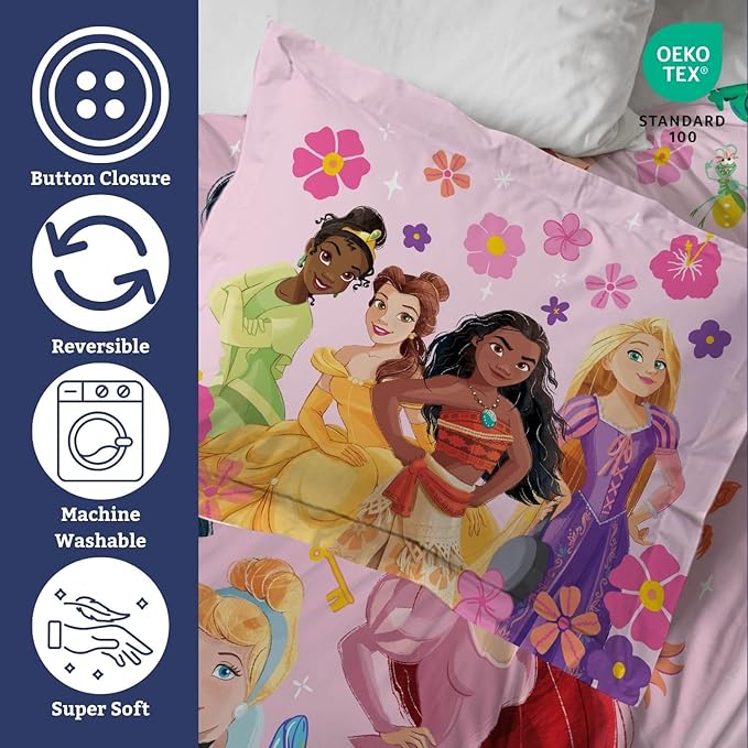 Jay Franco Kids Duvet Cover Set – 2 Piece Super Soft Bedding with Sham Pillowcase, Cover ONLY Comforter Not Included, Pink - Princess, Twin