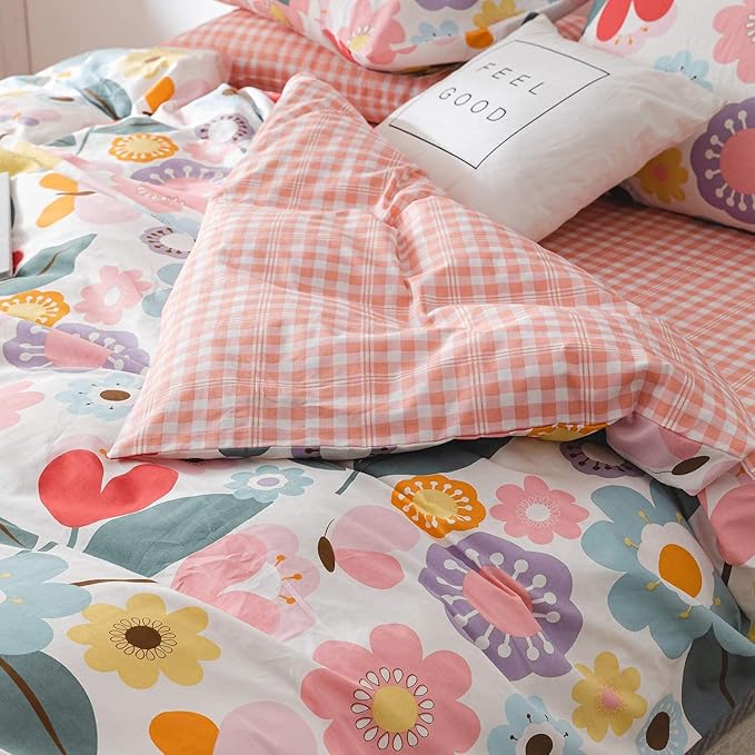 Jane yre Floral Duvet Cover Twin, 100% Cotton 3 Pieces Bedding, Fresh Garden Style Flower Branches Pattern Duvet Cover, with Zipper Closure, Luxury Soft Breathable Comfy