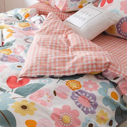 Jane yre Floral Duvet Cover Twin, 100% Cotton 3 Pieces Bedding, Fresh Garden Style Flower Branches Pattern Duvet Cover, with Zipper Closure, Luxury Soft Breathable Comfy