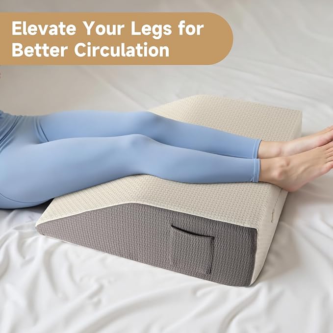 10" Leg Elevation Pillow, Leg Wedge Pillow for Swelling and Blood Circulation, Leg Pillow for After Surgery Recovery, Knee Hip Ankles Back Pain Relief, Knee Pillow for Sleeping, Removable Cover, Grey