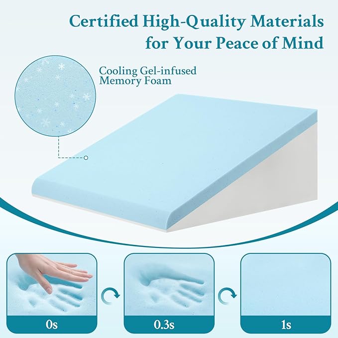 Wedge Pillow for Sleeping, 10" Bed Wedge Pillow for After Surgery, Triangle Pillow Wedge for Heartburn, Acid Reflux, GERD, Back Pain Relief, Neck Pain, Soft & Cooling Memory Foam Top