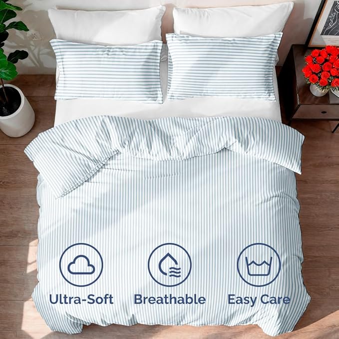 Duvet Cover Twin/Twin XL Size Set - Extra Soft Floral Duvet Cover 68 x 90 with 1 Pillow Sham - Comfy, Breathable Floral Bedding Set - Hotel Luxury & Fade Free with Zipper Closures & Ties - Sky Stripe